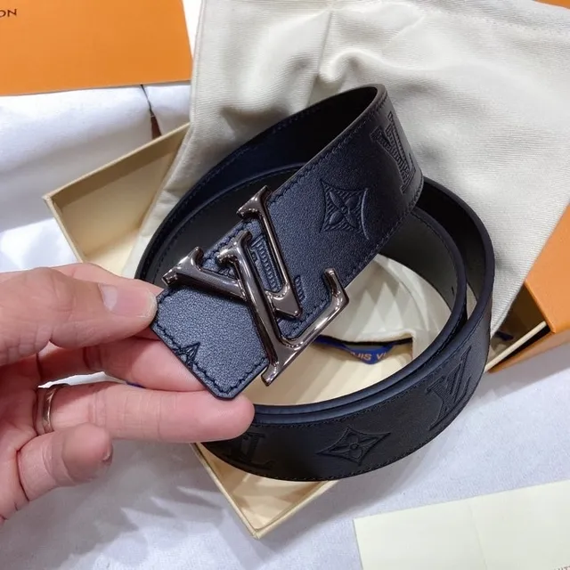 Louis Vuitton Monogram Embossed Navy Leather Belt 5