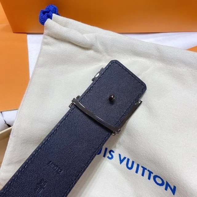 Louis Vuitton Monogram Embossed Navy Leather Belt 8