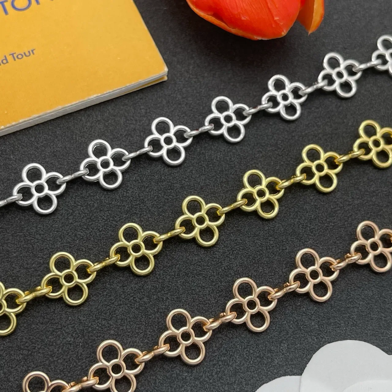 Louis Vuitton Monogram Flower Silver-Tone Floral Link Bracelet 2