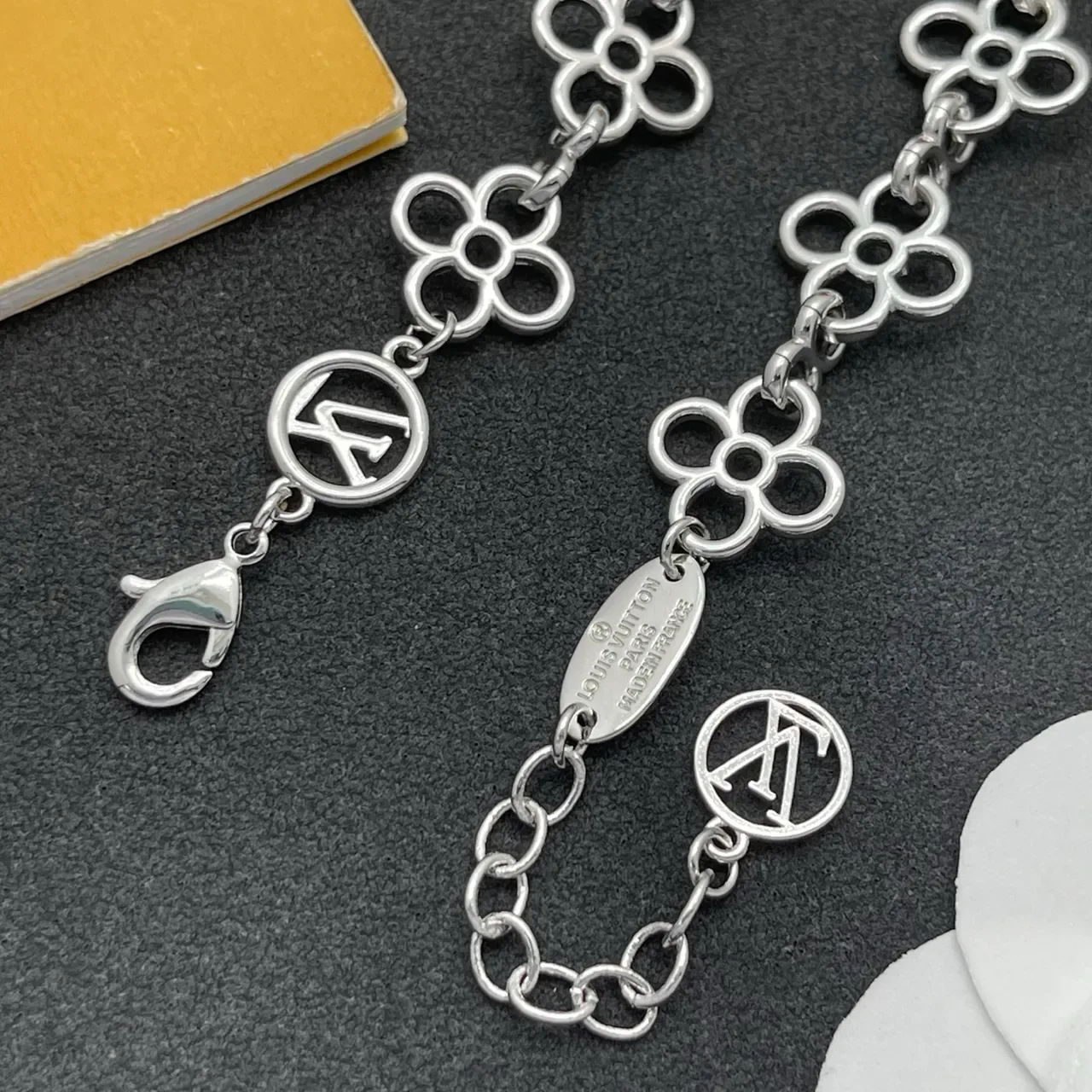 Louis Vuitton Monogram Flower Silver-Tone Floral Link Bracelet 4