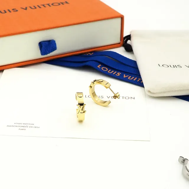 Louis Vuitton Monogram Hoop Gold Silver Monogrammed Metallic Earrings 4