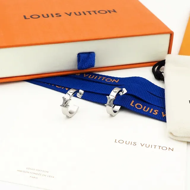 Louis Vuitton Monogram Hoop Gold Silver Monogrammed Metallic Earrings 5