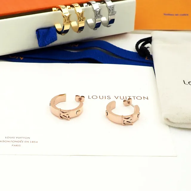 Louis Vuitton Monogram Hoop Gold Silver Monogrammed Metallic Earrings 8