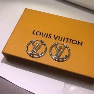 أقراط Louis Vuitton مونोغرام حلقات فضية بيج دائرية