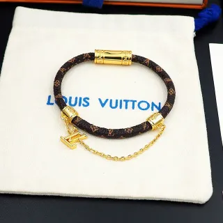 Louis Vuitton Monogram سوار جلد بني ذهبي متشابك هاردوير