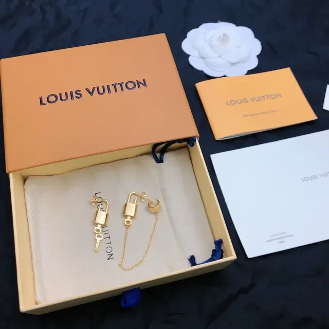 Louis Vuitton Monogram Lock and Key Gold-Tone Earrings 6