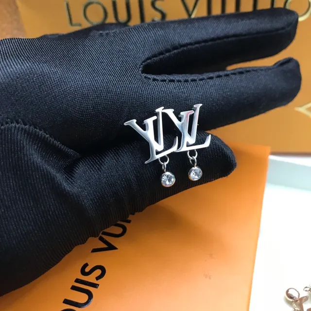 Louis Vuitton Monogram Logo Drop Gold Silver Dangling Crystal Earrings 4