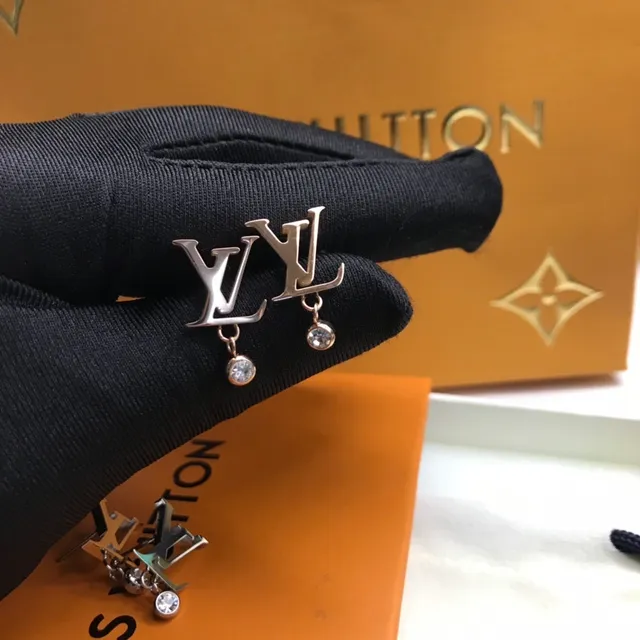 Louis Vuitton Monogram Logo Drop Gold Silver Dangling Crystal Earrings 6