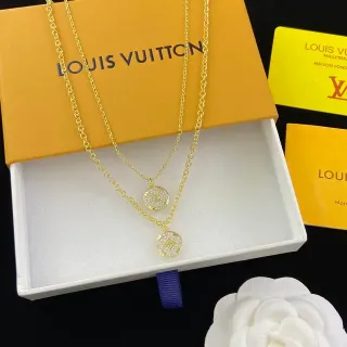Colar de corrente Louis Vuitton Monogram Pave dupla camada tom dourado