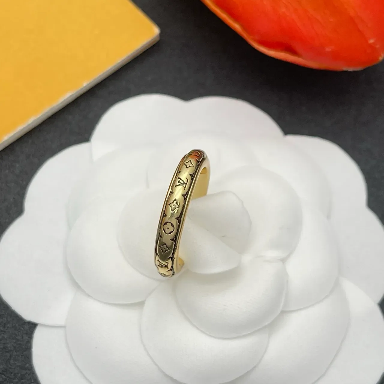 Louis Vuitton Monogram Ring Gold Continuous Band Ring 6