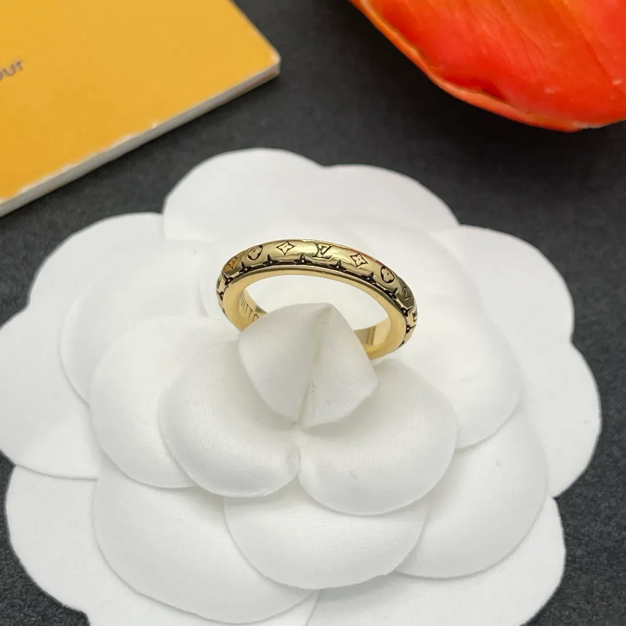 Louis Vuitton Monogram Ring Gold Continuous Band Ring 7