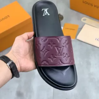 Louis Vuitton Monogram Correa Borgoña y Negro Chanclas