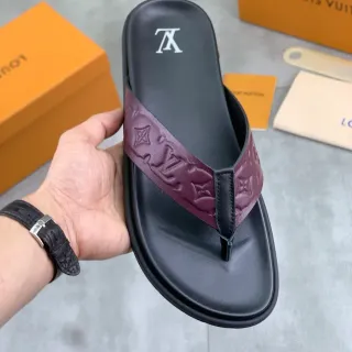 路易威登 Monogram 带 酒红色和黑色拖鞋