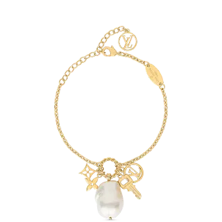 Louis Vuitton Multi-Charm ذهبية أبيضة سلسلة مرتبطة لؤلؤ باروك معلق سوار