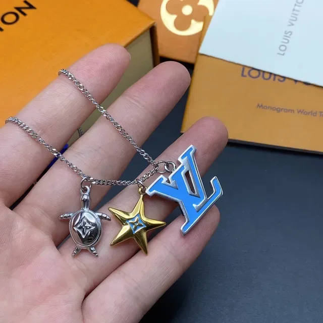 Louis Vuitton Multi-Pendant Silver Gold Chain Necklace 6