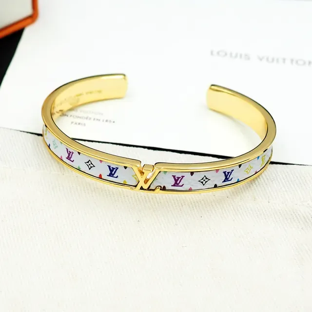 Louis Vuitton Multicolor Monogram Enamel Cuff Gold Metal Inlay Bracelet 1