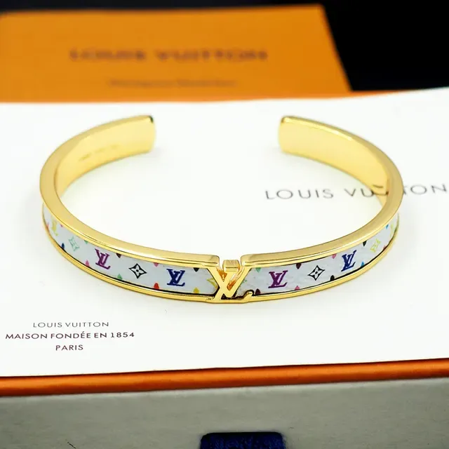 Louis Vuitton Multicolor Monogram Enamel Cuff Gold Metal Inlay Bracelet 6