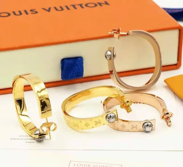 Louis Vuitton Nanogram Engraved Gold-Tone Hoop Earrings 2