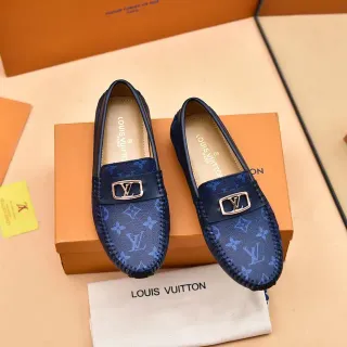 Louis Vuitton Mocasín de Lona con Monograma Punta Costurada en Azul Marino