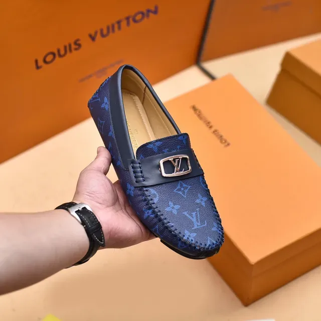 Louis Vuitton Navy Blue Monogram Canvas Moccasin-Stitched Toe Loafer 2