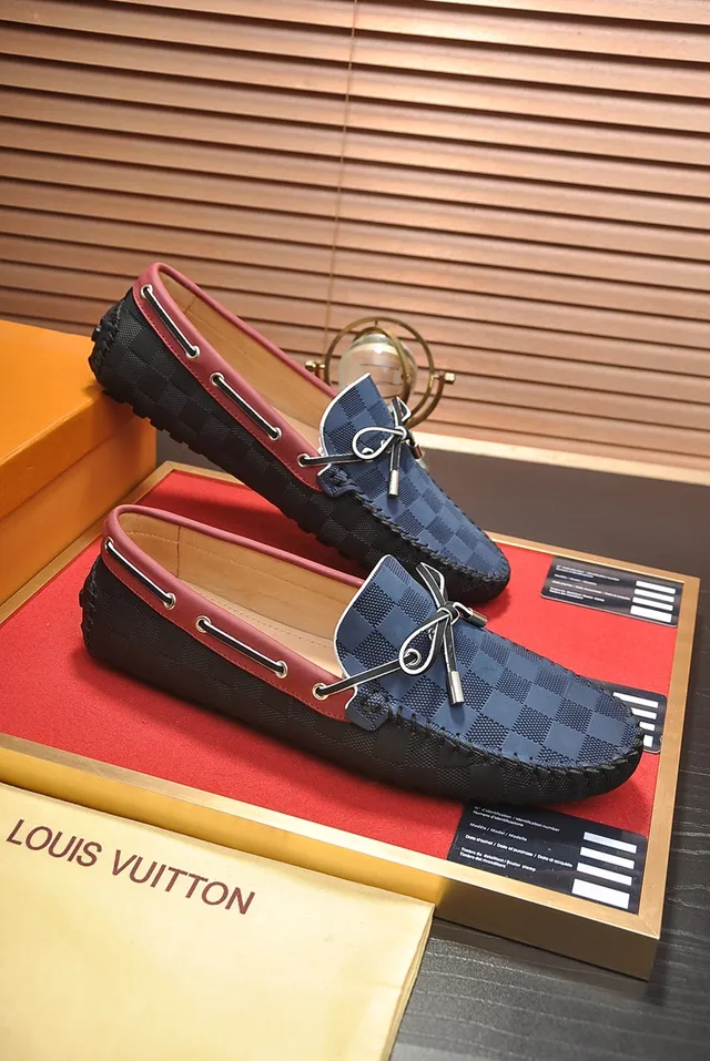 Louis Vuitton Navy Red Damier Check Pattern Decorative Bow Tie Loafer 4
