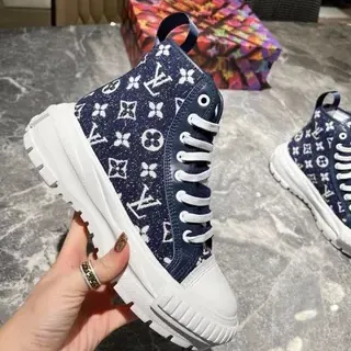Louis Vuitton Navy White 高帮印花帆布生活运动鞋