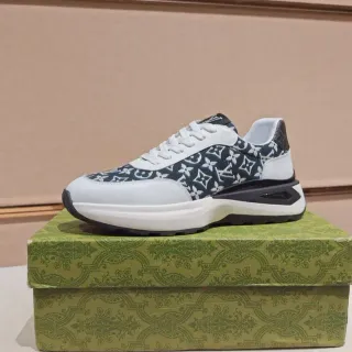 Louis Vuitton Navy White Monogram Canvas Upper Leather Overlays Chunky Sneakers