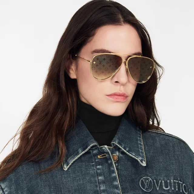 Louis Vuitton Pilot Aviador Gafas de Sol Dorado Monograma Espejadas 7