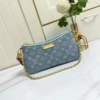 Louis Vuitton Pochette Metis Blue Gold Denim Monogram Strap Chain Bag