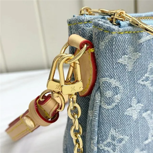 Louis Vuitton Pochette Metis Blue Gold Denim Monogram Strap Chain Bag 8
