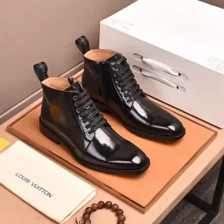 Louis Vuitton Polished Black Cap-Toe Side-Zip Ankle Boots