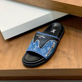 Louis Vuitton Run Away Denim Monogram Zipper Slide Slippers