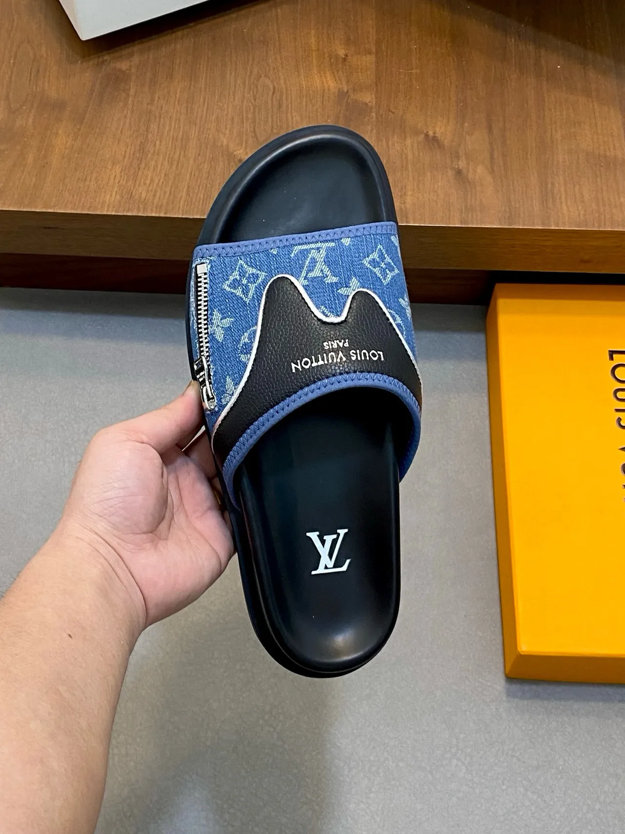 Louis Vuitton Run Away Denim Monogram Zipper Slide Slippers 8