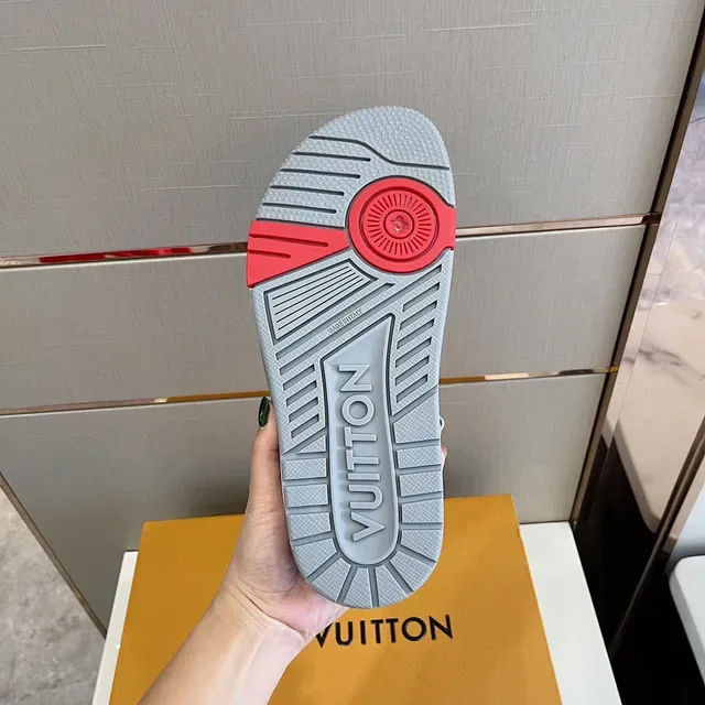 Louis Vuitton Run Away Slide Negro Blanco dos tiras hebilla cierre detalle piping sandalias 2