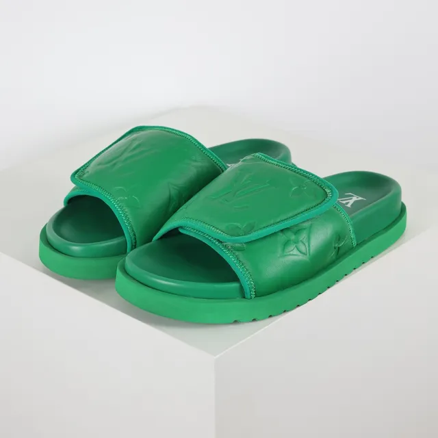 Louis Vuitton Run Away Slide Green Monogram Leather Slippers 2