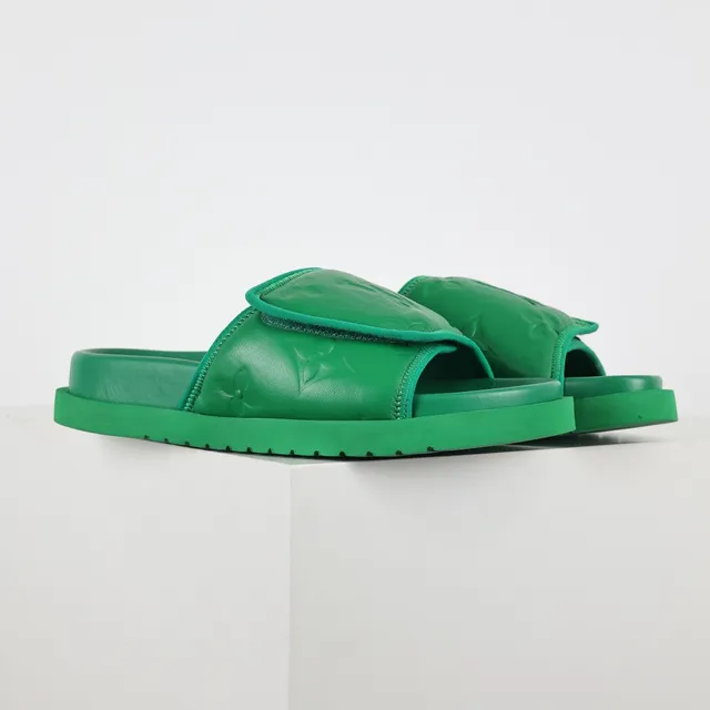 Louis Vuitton Run Away Slide Green Monogram Leather Slippers 3