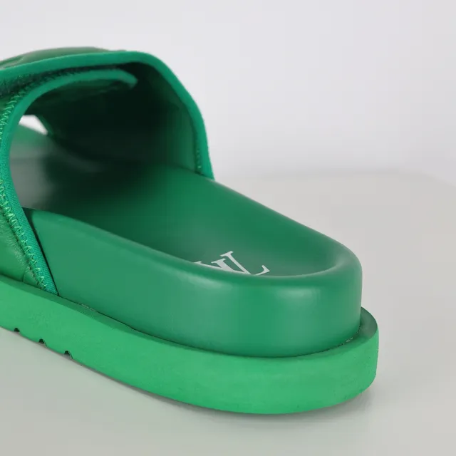 Louis Vuitton Run Away Slide Green Monogram Leather Slippers 4