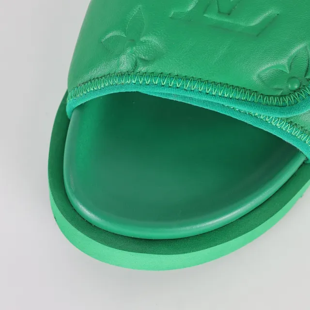 Louis Vuitton Run Away Slide Green Monogram Leather Slippers 5