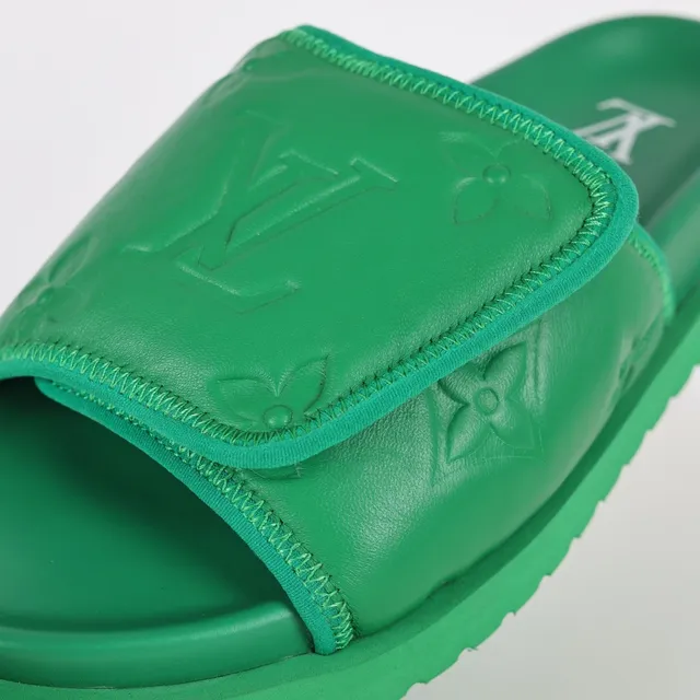 Louis Vuitton Run Away Slide Green Monogram Leather Slippers 6