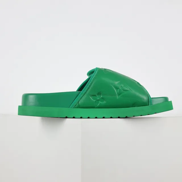 Louis Vuitton Run Away Slide Green Monogram Leather Slippers 7