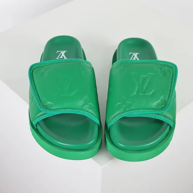 Louis Vuitton Run Away Slide Green Monogram Leather Slippers 8