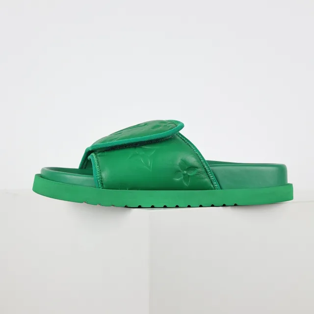 Louis Vuitton Run Away Slide Green Monogram Leather Slippers 9