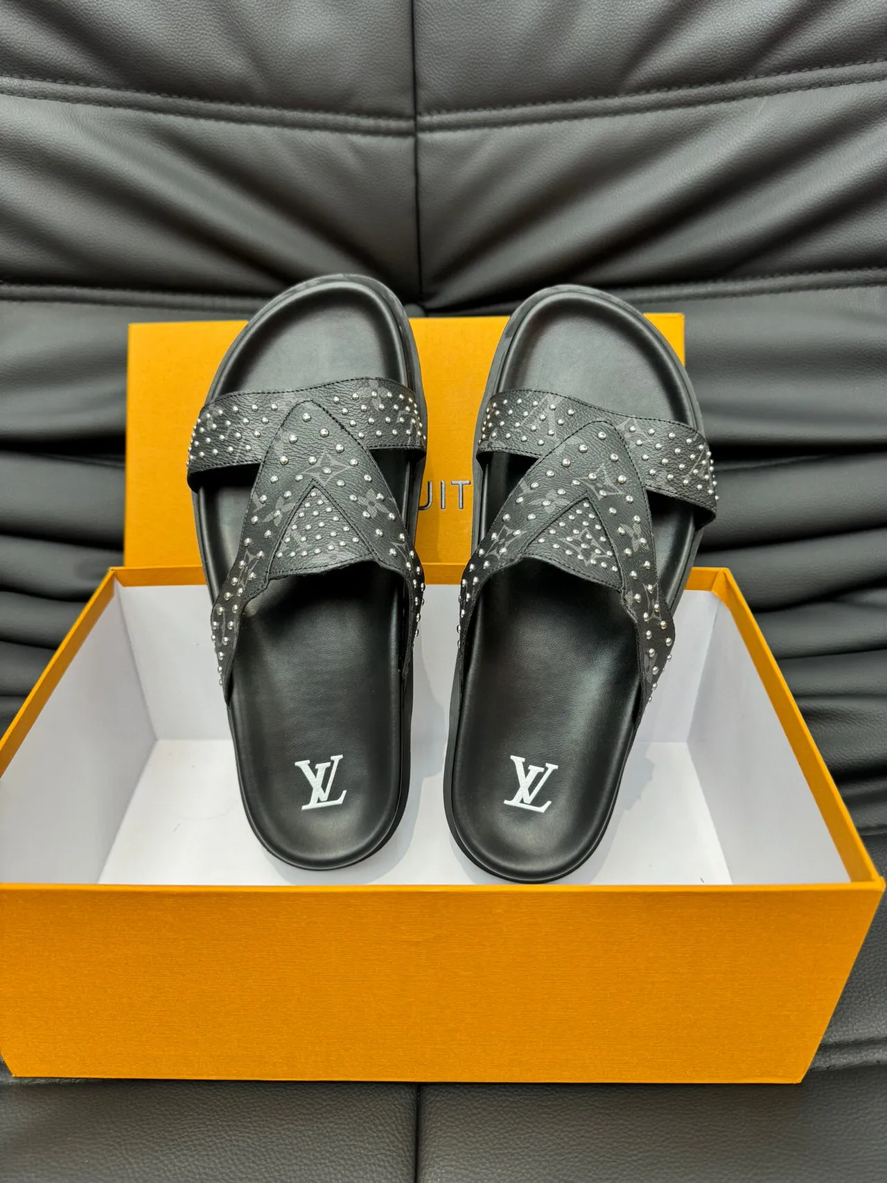 Louis Vuitton Run Away Studded Monogram Black Casual Sandals 5