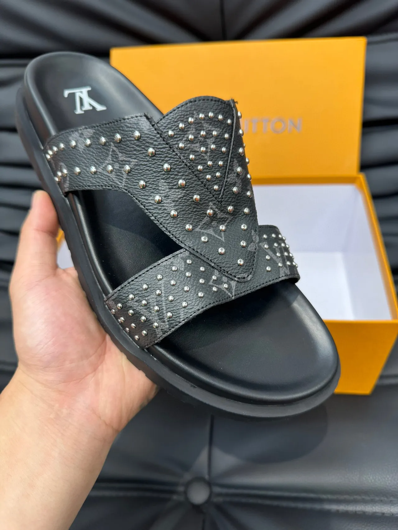 Louis Vuitton Run Away Studded Monogram Black Casual Sandals 7