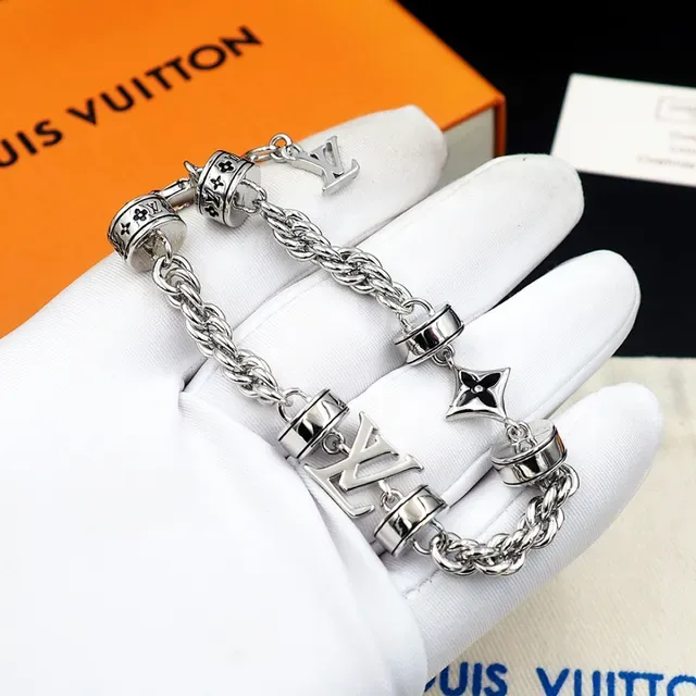 Louis Vuitton Silver Black Rope-Link Chain Rotating Barrel Charms Bracelet 6