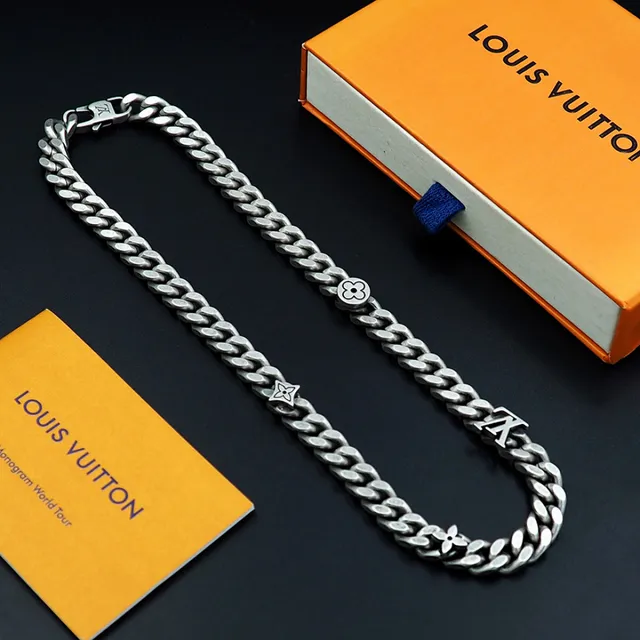 Louis Vuitton সিলভার চাংকি কার্ব-লিংক চেইন অ্যান্টিকুয়েড ফিনিশ নেকলেস 8