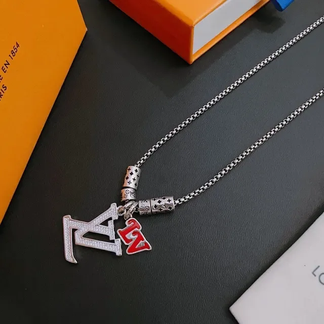 Louis Vuitton Silver Red Chain Monogram Bead Charms Necklace 3