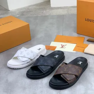 Louis Vuitton Slide Monogram 帆布 交叉带 平台 拖鞋