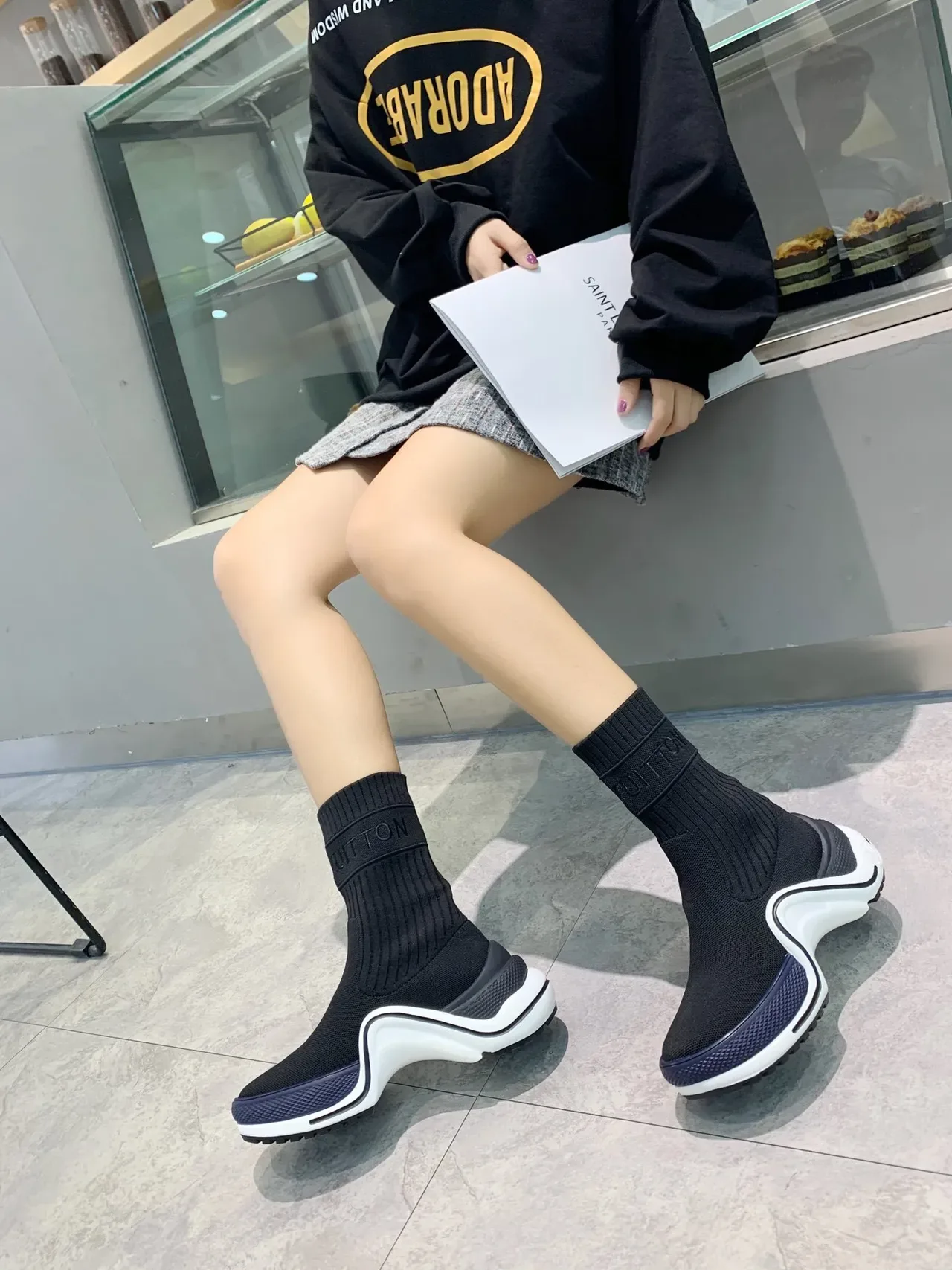 Louis Vuitton Speed Trainer Black White Navy Lifestyle Sneakers 4
