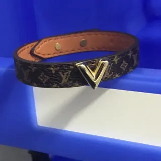 Louis Vuitton V Bracelet Monogram Canvas Gold-Tone Buckle Bracelet